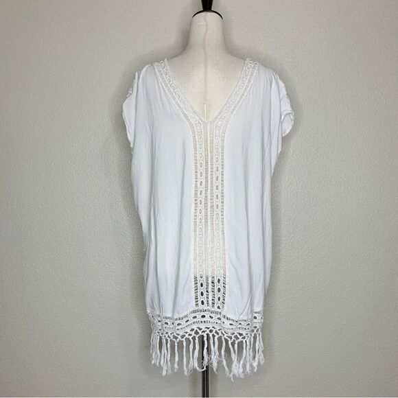 Boho Me White Eyelet Crochet Fringe CoverUp - Picture 8 of 13